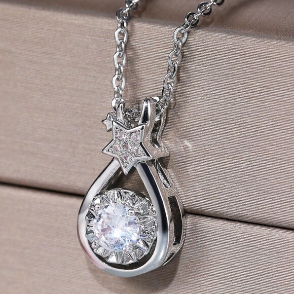 ✨Hollow Water Drop Round Star CZ Dazzling Pear Silver Plated NecklaceMAR… - Picture 1 of 6